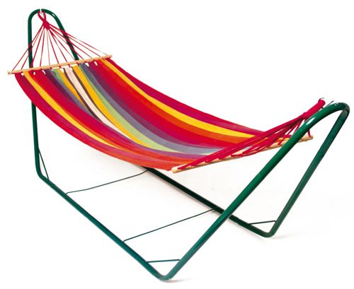 Free standing Garden Hammock stand in metal, with a choice of canvas hammock  Comes flat pack, easy