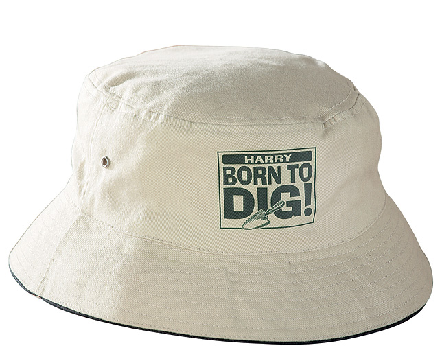 Unbranded Gardeners Bucket Hat - Stone - Med/Lge - Born To Dig - Personalised