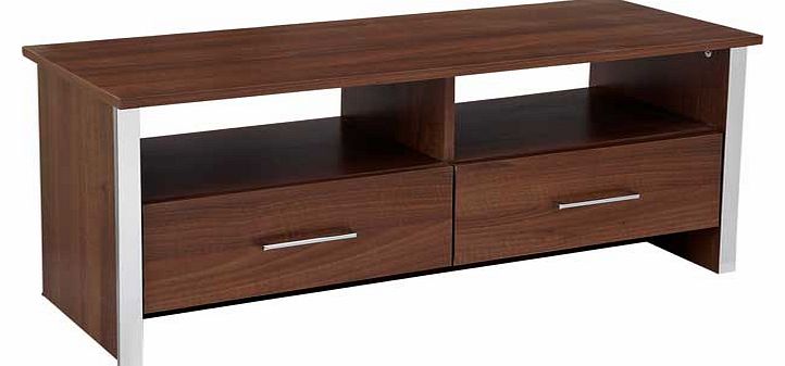 Both stylish and contemporary. the walnut effect Genova TV entertainment unit features sleek. sturdy surfaces and shiny. chrome effect edges giving a bold finish to a modern home. With two drawers and a spacious surface. this unit will ensure that yo
