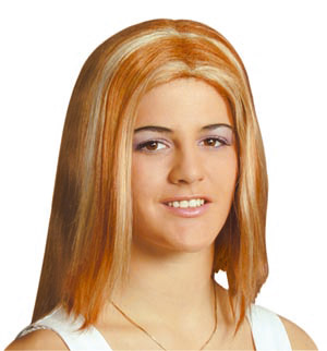 Get a Girl with Attitude look in this Ginger wig with streaks. Great for 1990s parties or Celebrity