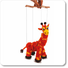 A traditional string puppet that has been given a fun makeover. It can be made to dance  walk and