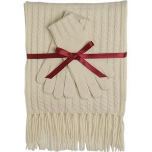 Cashmere gloves and scarf set in winter white. Scarf: L160 x W25cm.