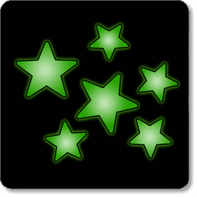 Rigid luminous-plastic mini star shapes. Each pack is a smart windowed carton which also features a