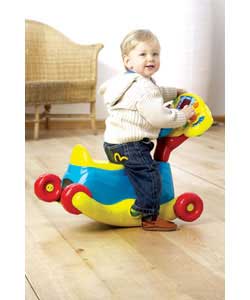 3-in-1 to grow with the child for floor play, rocker and ride on fun. Starts as a detachable driver