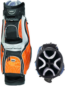 8-way fully divided. 9.5" diameter. 8 spacious pockets. Cooler pouch. Large clothing pockets