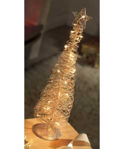 50cm high gold spiral tree illuminated by 30 clear micro bulbs.2m lead from transformer to