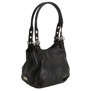 A pouchy soft leather bag in black with adjustable