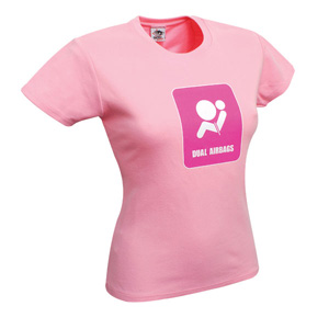 This ladies fitted Grease Monkee T-shirt in pink features a bold symbolic image screenprinted on the