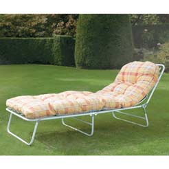 Green Sun Bed - Luxuriously sprung sun bed with deep padded cushion for ultimate comfort. Folds