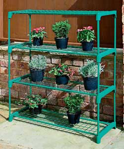 Made from 1.6cm tubular steel with green painted finish.4  metal gridded shelves, evenly spaced with
