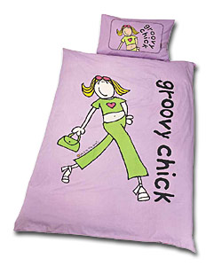 Groovy Chick Lilac Duvet Cover and Pillowcase Set