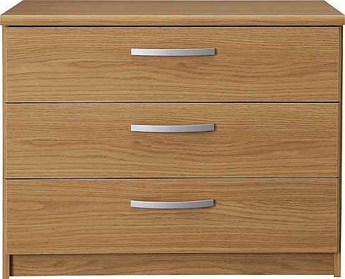 Part of the contemporary Hallingford collection. this wide bedside chest is beautifully finished with an oak effect and sleek metal handles. The ideal home for your table lamp or storing your night time reads. it will neatly fit beside your bed and b