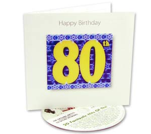 3D with CD Greeting Card - Happy 80th Birthday Party HitsBing Crosby, Frank Sinatra and Glen Miller,
