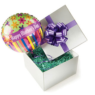 A Happy Mother's Day balloon presented in a silver gift box.