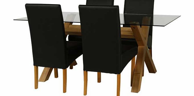 Unbranded Hartley Glass Dining Table and 4 Black Chairs