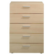This contemporary chest of drawers from the Havana range offers a 5 drawer maple effect foil storage