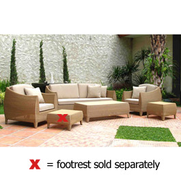 Discounted set of Havana Coffee Table with a 2 Seater Sofa and 2 Armchairs in golden teak from the