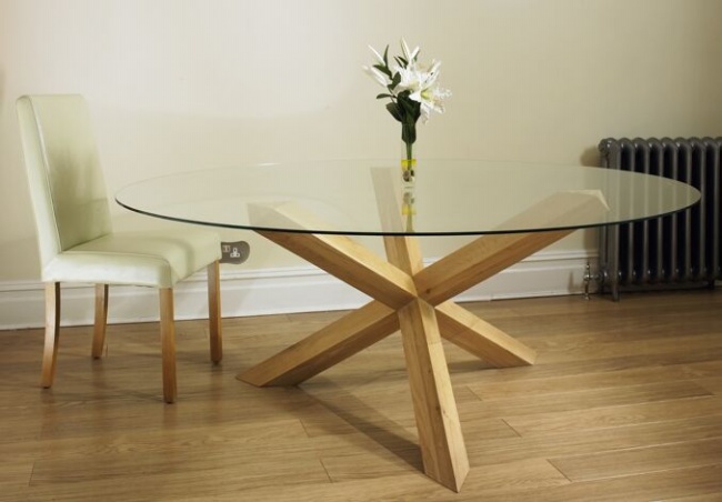 Unbranded Havana Glass Round Table On An Oak Pedestal -