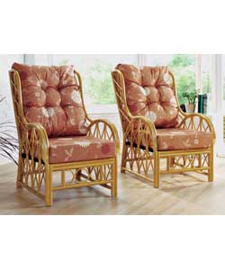 This traditional range has stained rattan frames with foam-filled seat cushions and fibre-filled bac