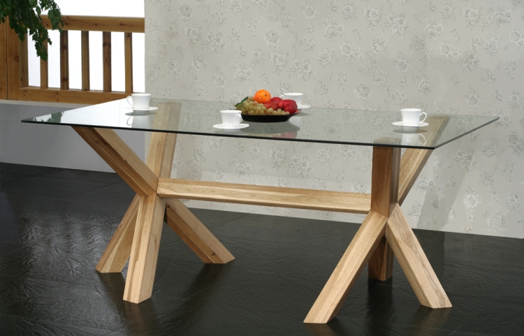 Unbranded Havana Rectangular Glass Table on a Solid Oak