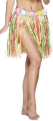 This 46cm/18inch multi-coloured hula skirt with elasticated waist is perfect for any luau