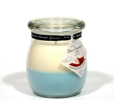 Wax Essentials Hawaiian Island Dream Candle Jar - A large glass jar filled with two tone 100% palm
