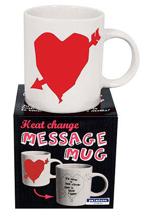 The Heat Change Message Mug is like magic. Pour any hot drink into this pierced heart mug, and revea