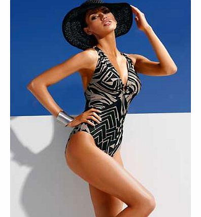 Whether youre relaxing on a beach or swimming lengths in a pool, feel your most confident in this gorgeous swimsuit. Shapewear lining for a slimmer silhouette. Features ring detail on the front, cross-over straps at the back and bust support.Heine Sw