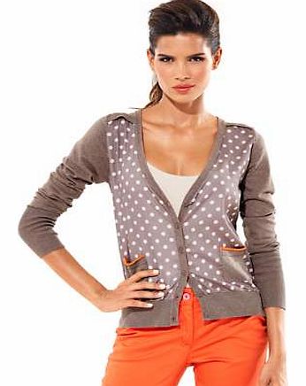 This cardigan is a great way to style up a casual or work look, delicate satin on the front with a polka dot print and two small pockets.Heine Cardigan Features: Washable 80% Viscose, 20% Polyamide Satin: 100% Polyester Length approx. 56 cm (22 ins)