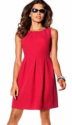 Gorgeous sleeveless dress with pleat detail at the neckline and slightly flared skirt. Perfect for the summer season! Also featuring a contrasting back zip fastening. Wear with a pair of flat sandals for a feminine daytime look, or team with a pair o