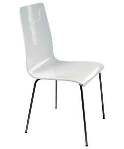 High gloss seated chair with chrome metal legs.Size (H)88, (W)42, (D)43cm. Weight 4.55kg.Packed flat