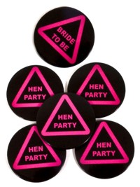 Big simple eyecatching hen night badges in black and pink.