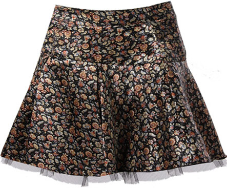Flower print satin mini skirt with net under skirt 95 Polyester 5 Elastaine Length 39cm at back.