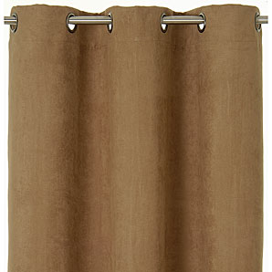 Unlined 40mm eyelet curtains in suede effect fabric.One pair of 127cm width curtains will fit