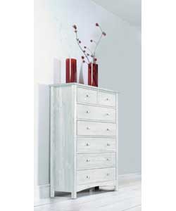 Solid pine (except backs and drawer bases) in a white finish. Metal handles.7 drawers with metal