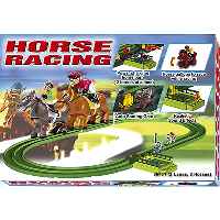 Hilarious race-day game featuring 2 adjustable runners for unpredictable form  a horse barn with