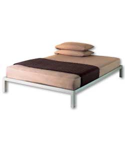 Silver painted mild steel frame. Gauge deluxe sprung mattress. Overall size (W)142, (L)200cm