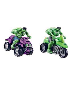 Turn it on and watch Hulk go!Collect both his Chopper Trike and ATV 4-Wheeler, one supplied. Require