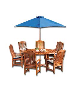 Diameter of table 150cm. 6 high back chairs. Desig