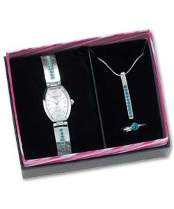 Half bangle/half expander watch set with blue topaz colour stones.Complete with matching blue stone