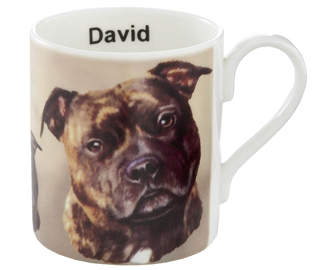 Unbranded Illustrated Dog Bone China Mug - Staffordshire Bull Terrier Brindle