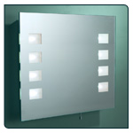 This modern bathroom mirror with 8 integrated square lights is switched and IP44 Rated