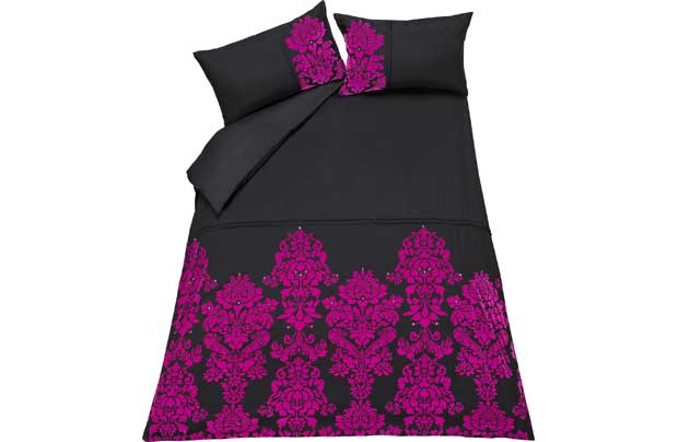 Unbranded Inspire Damask Black and Pink Flock Bedding Set