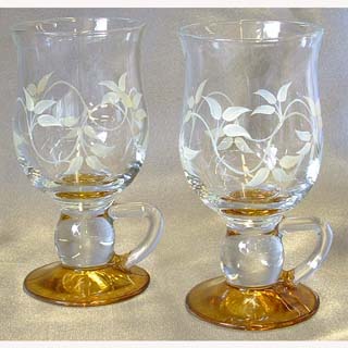 Pair of hand painted irish coffee glasses ideal for after dinner liqueurs.