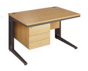 Modern rectangular desk top design with matching back panel. Total cable management system. A cable