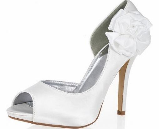 Ivory Side Flower Platform Shoes Perfect for wedding season or any other special occasion are these gorgeous ivory shoes. Featuring a flower design embellishment on one side and a high heel. - Peep toe - Open side - High heel - Heel height 12 cm appr