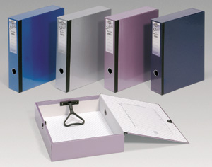 Box files with a laminated paper covering in moder
