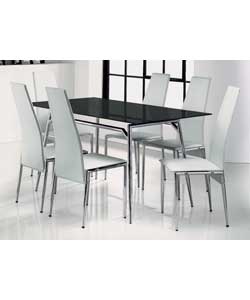 Unbranded Javelin 120cm Black Glass Table and 4 White Chairs