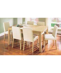 Javia Oak Dining Table and 4 Cream Faux Leather Chairs