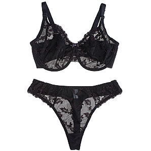 JFW black underwired bra with an embroidered leave